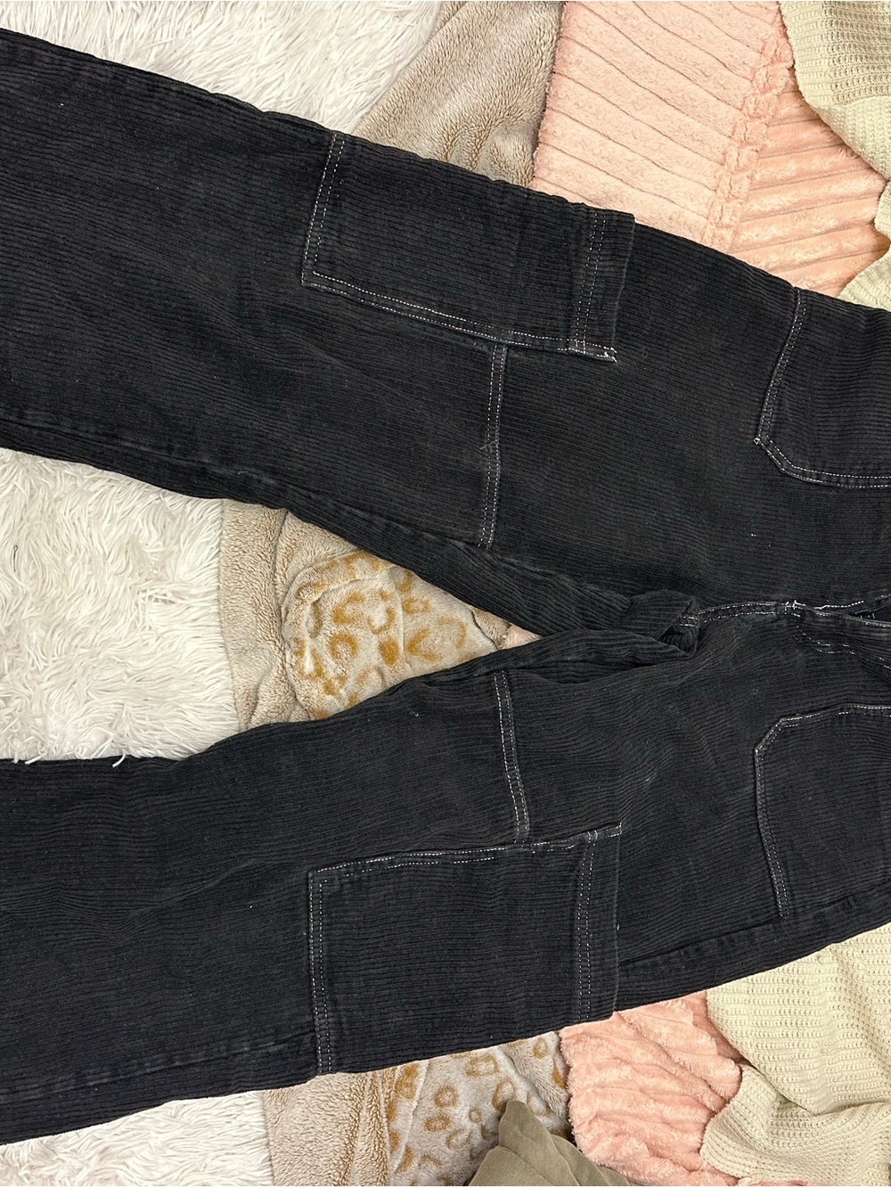 Women's Black Straight-Leg Corduroy Patchwork Jeans